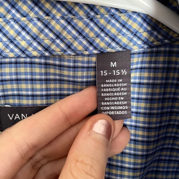 Van Heusen classic fit blue yellow checkered long sleeved button down shirt - Picture 4 of 6